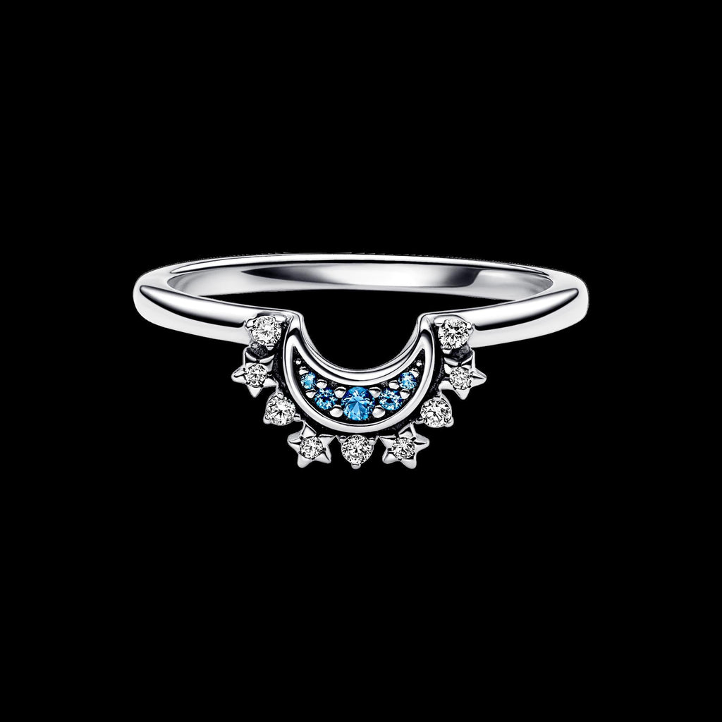 Celestial Blue Sparkling Moon Ring