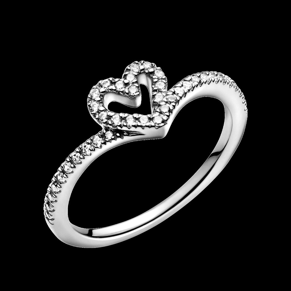 Sparkling Wishbone Heart Ring